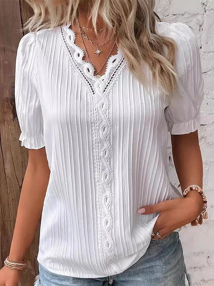 Women's Summer Holidays Fashion Cutout Short Sleeve Shirt