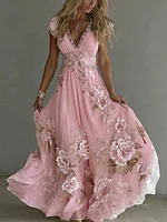 Women's Vintage Boho Floral Art  Short-sleeved Maxi Dress - Image 3