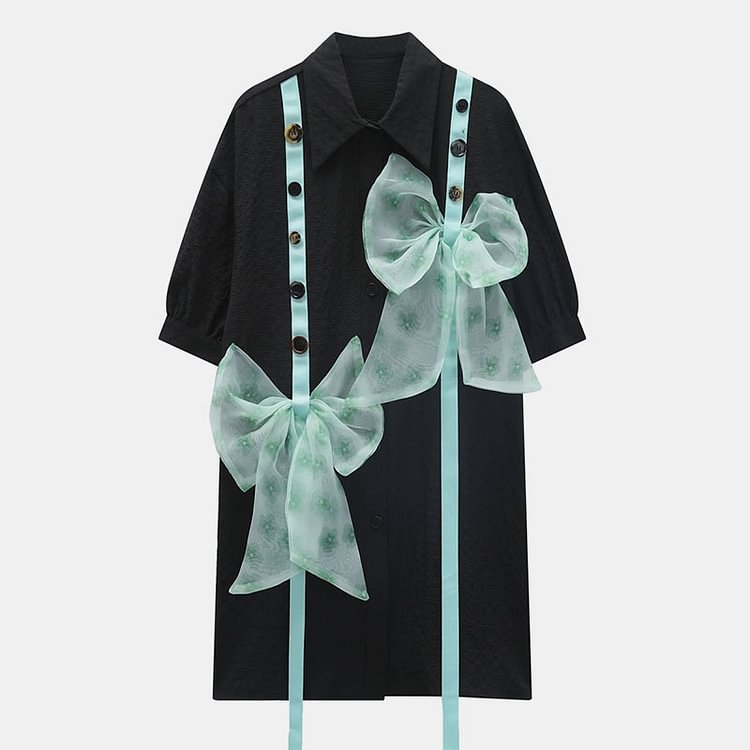 Vintage Tulle Bow Decor Ribbon Front Dress - Modakawa modakawa