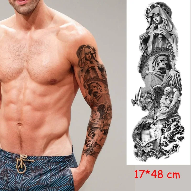 Waterproof Temporary Tattoo Sticker Jesus Virgin sister Peace Pigeon bird flower Full Arm Tatoo Flash Fake Tatto for Men Women