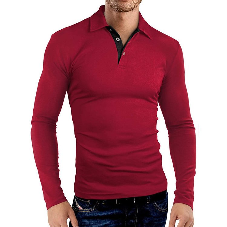 New Mens Long-sleeved Lapel Polo Shirt