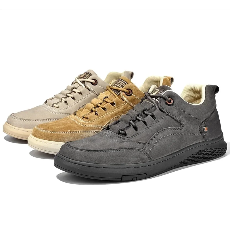 Men's genuine Leather Casual Shoess lace up Trend Comfortable Men Shoes outdoor Sneakers British Fashion Men High Top Moccasins