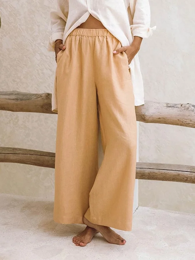 Solid Color Elastic Waist Loose Casual Pants
