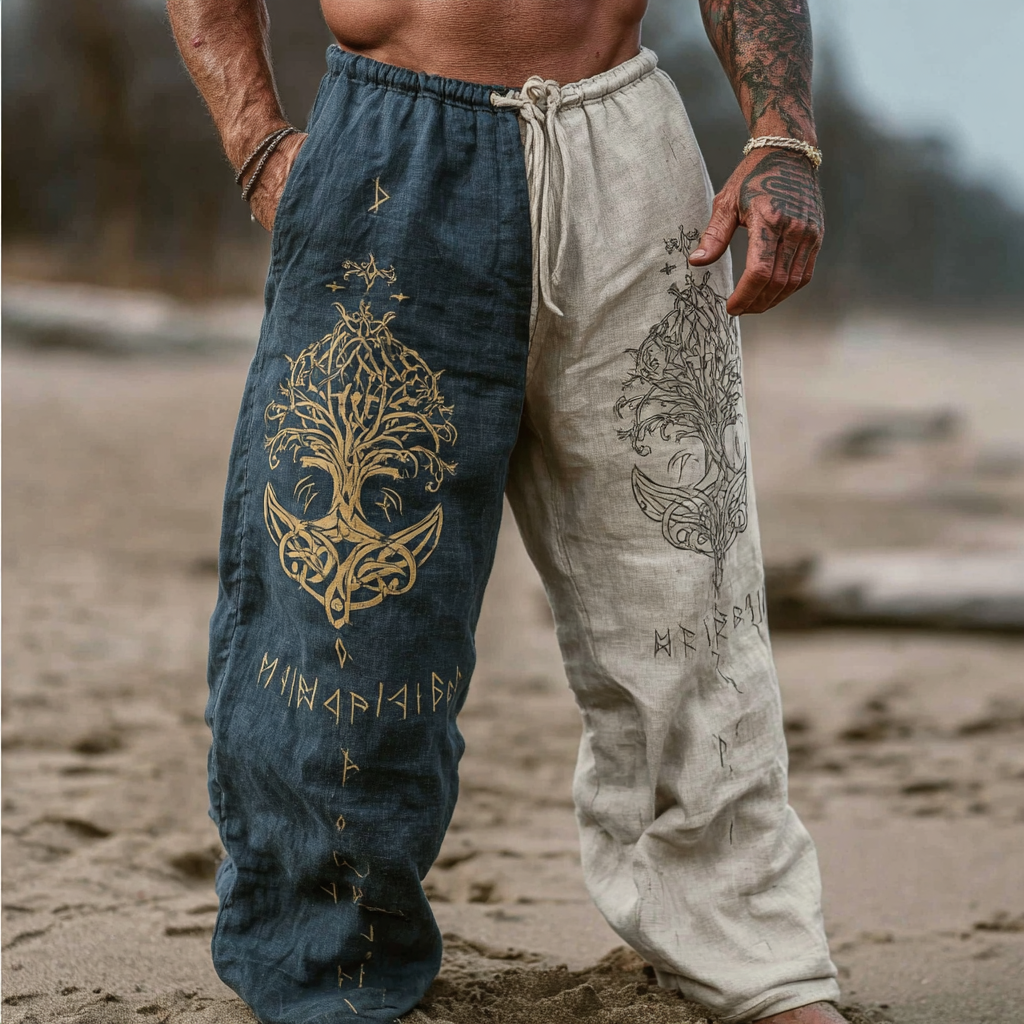 Men's Vintage Viking Mystical Tree Of Life Inspired Summer Casual Pants / Rvogue / Rvogue