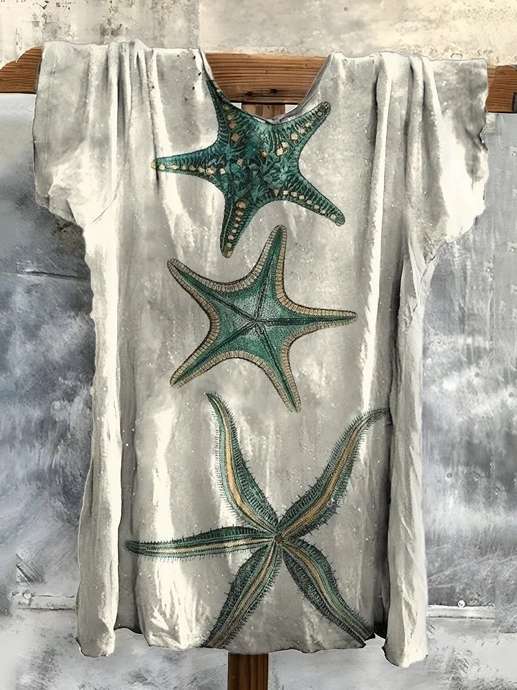 Vintage Starfish Art Print Cotton Crew Tee