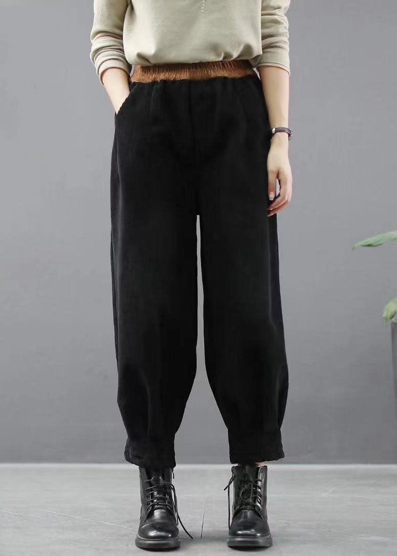 Handmade Black Casual Pockets Thick Harem Fall Pants CK2060- Fabulory