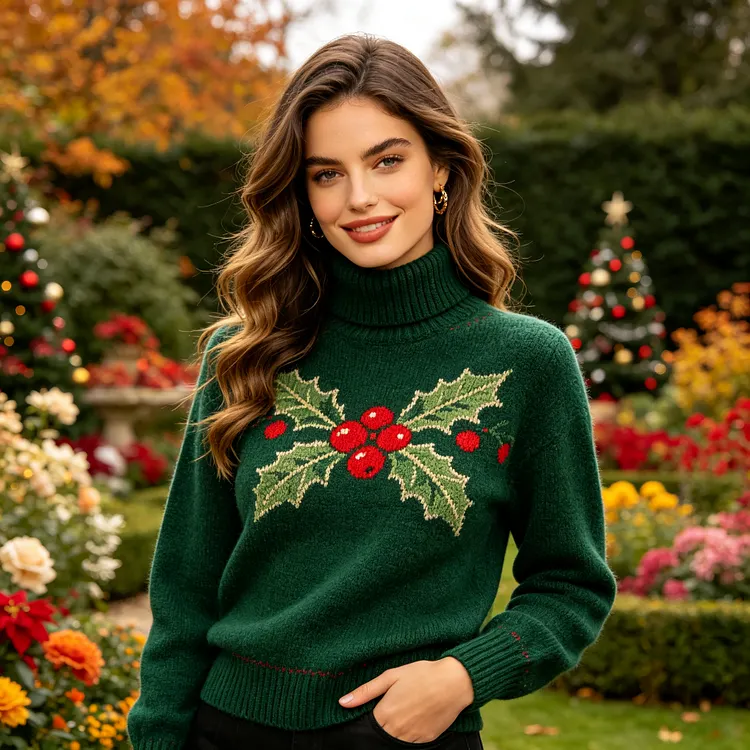 Green Holly Berry Turtleneck
