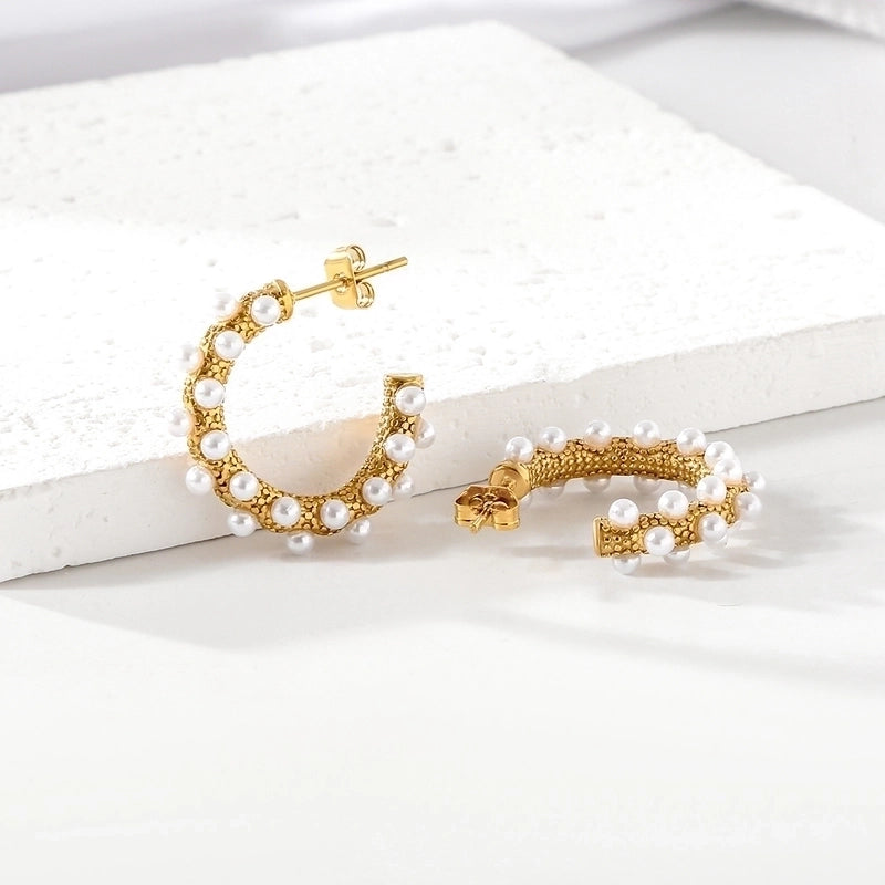 1 Pair Elegant C Shape 304 Stainless Steel 18K Gold Plated Ear Studs