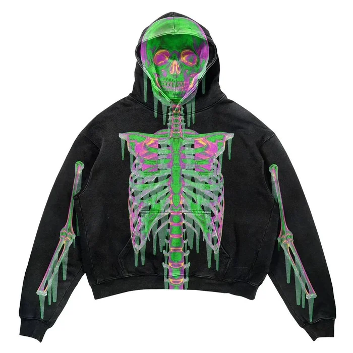Brownm New European and American Men Casual Sweater Street Fashion Brand YK2 Skull 3D Digital Print Couple Hooded Sweater