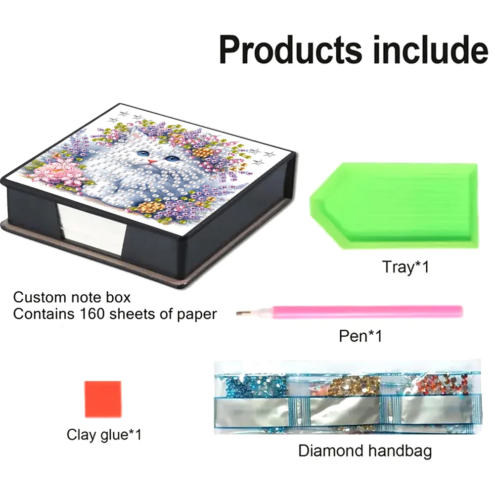 DIY Flower Cat Diamond Painting Memo Pad Holder Mosaic Kit for DIY Art Craft