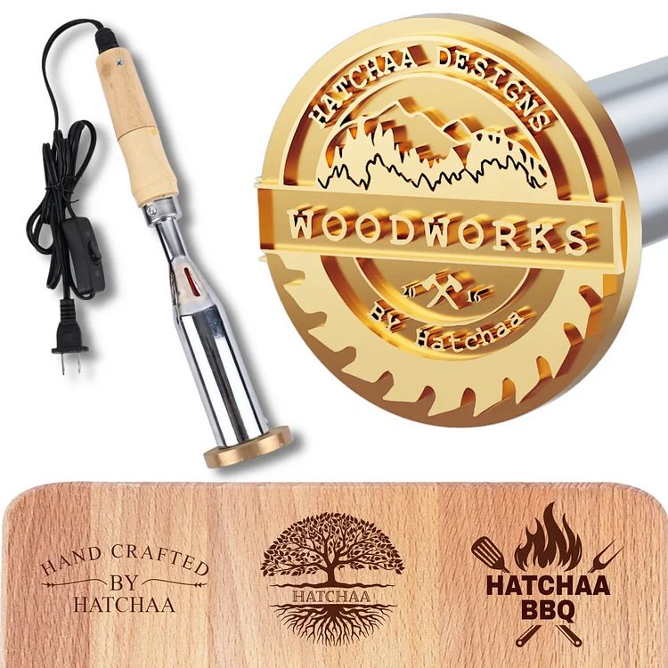 Hatchaa Electric Branding Iron with Stand, Personalized Wood Burning Stamps for Leather Food Meat - Create Your Unique Design for Handmade Project, Custom Leather Stamping Tools for Woodworkers