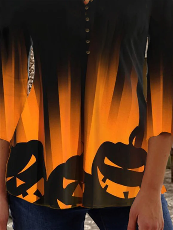 Women's Halloween 3/4 Sleeve V-neck Graphic Top