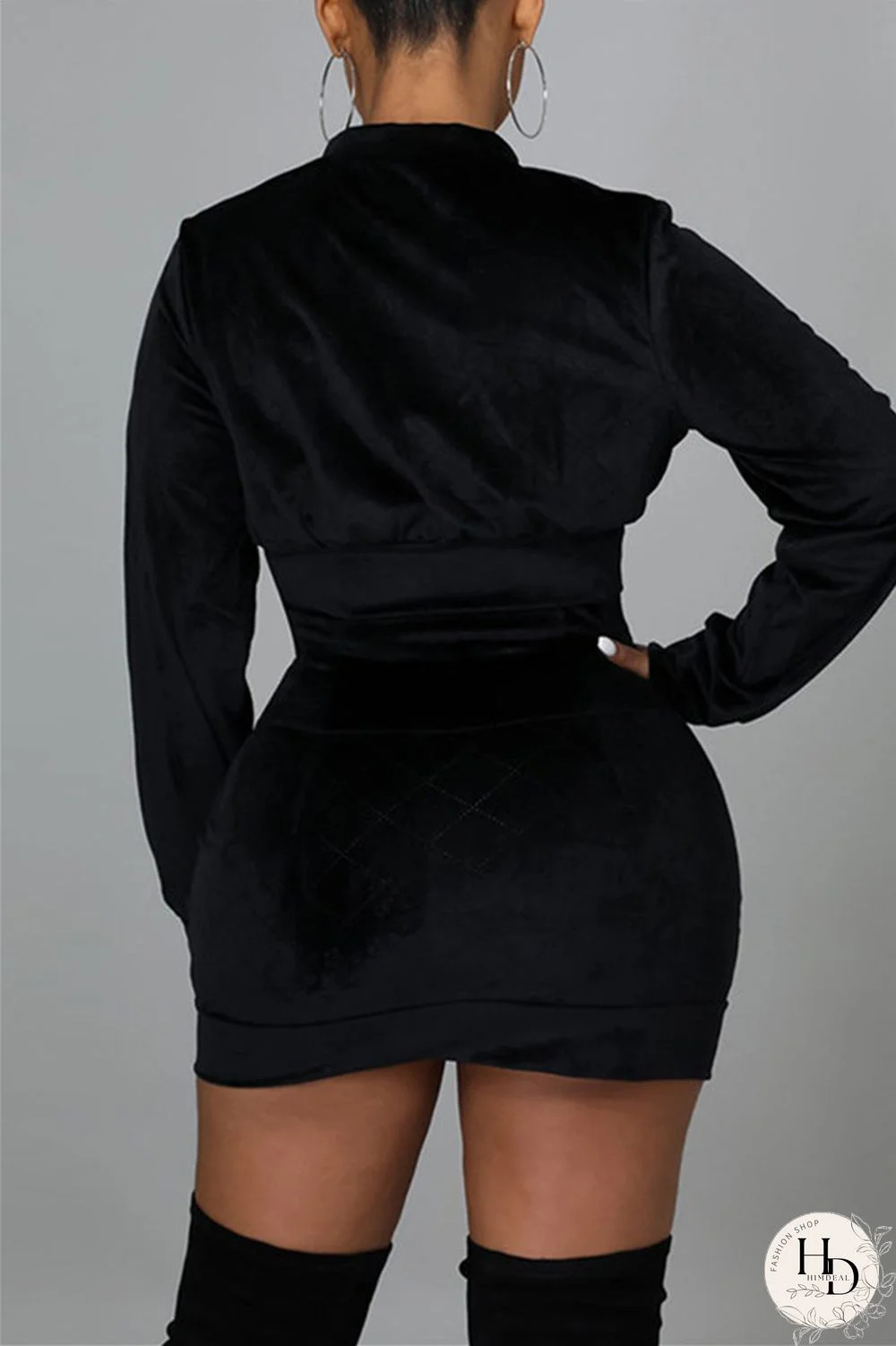 Black Fashion Sexy Solid Split Joint Zipper Collar Long Sleeve Two Pieces