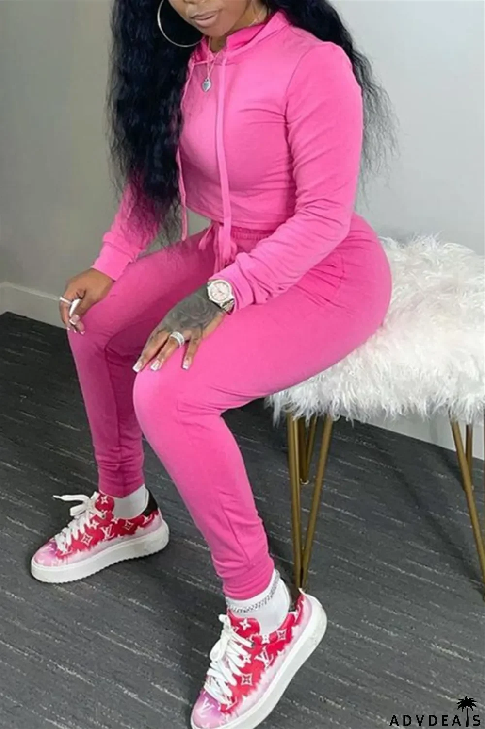 Coffee Fashion Casual Solid Basic Hooded Collar Long Sleeve Two Pieces