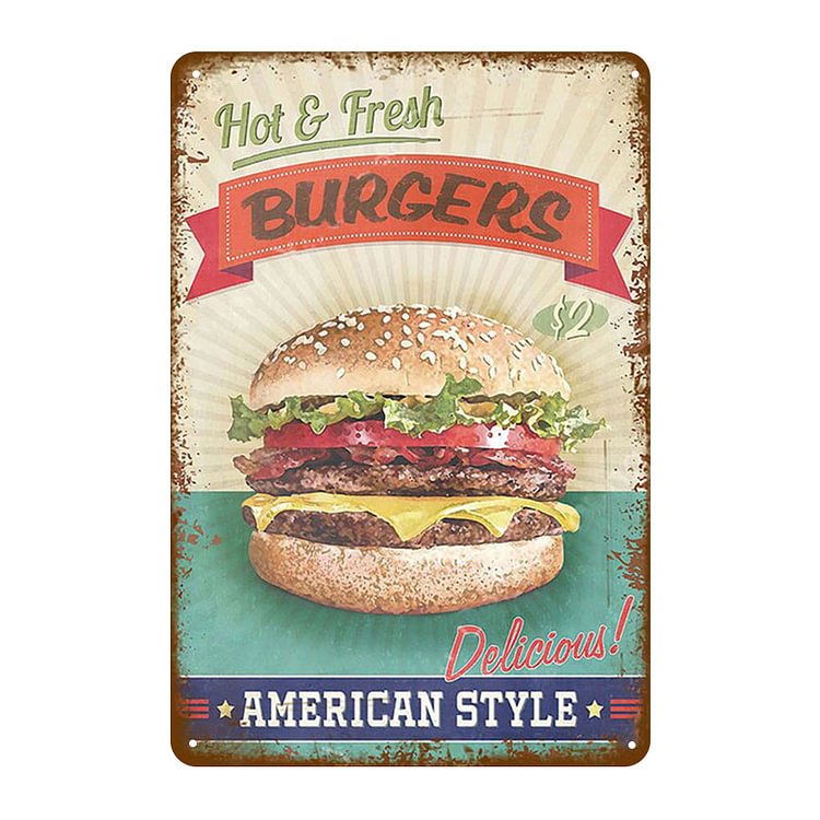 Hamburger - Vintage Tin Signs/Wooden Signs - 7.9x11.8in & 11.8x15.7in