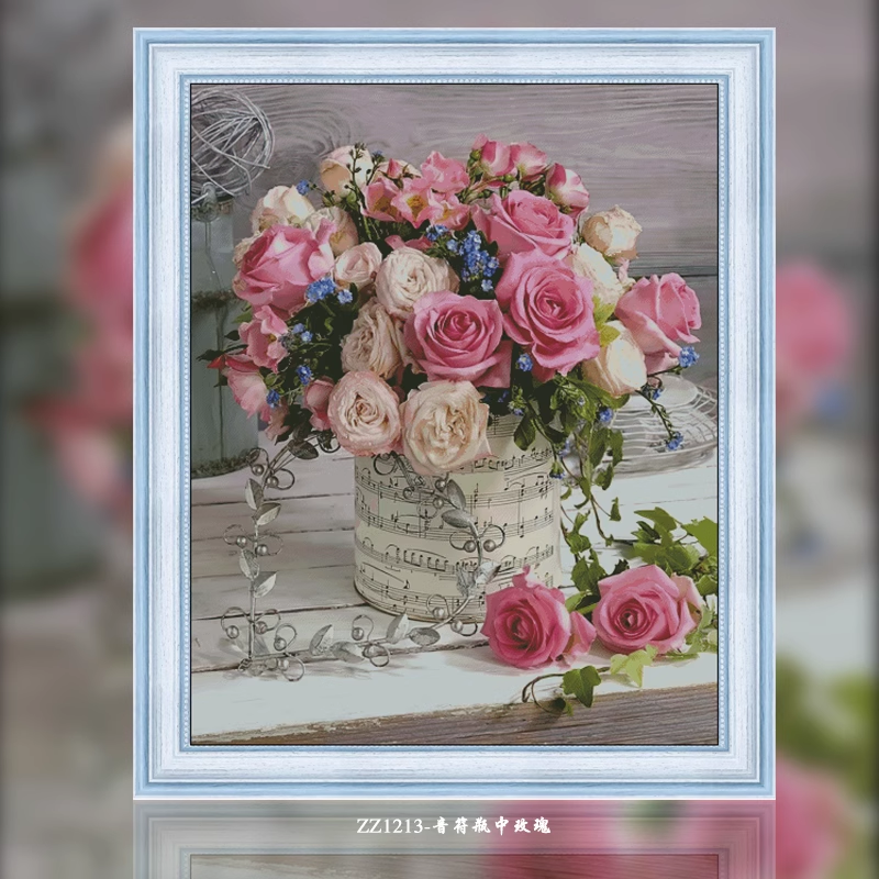 【ZZ1213- Rose in a musical note bottle】 Painting Fairy Cross Stitch