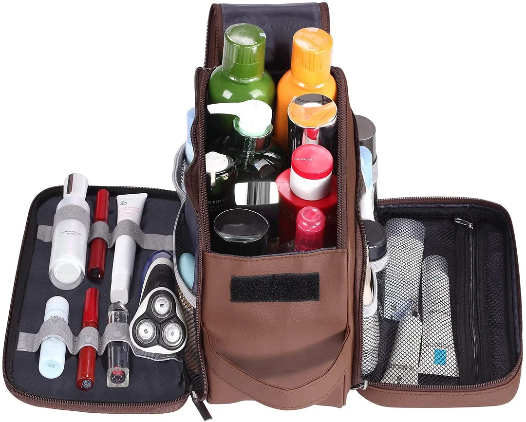 Large Toiletry Bag for Men, PU Leather Travel Toiletry Organizer