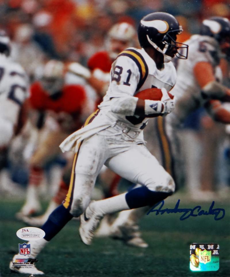 Anthony Carter Signed Minnesota Vikings 8x10 Running PF Photo Poster painting- JSA W Auth *Blue