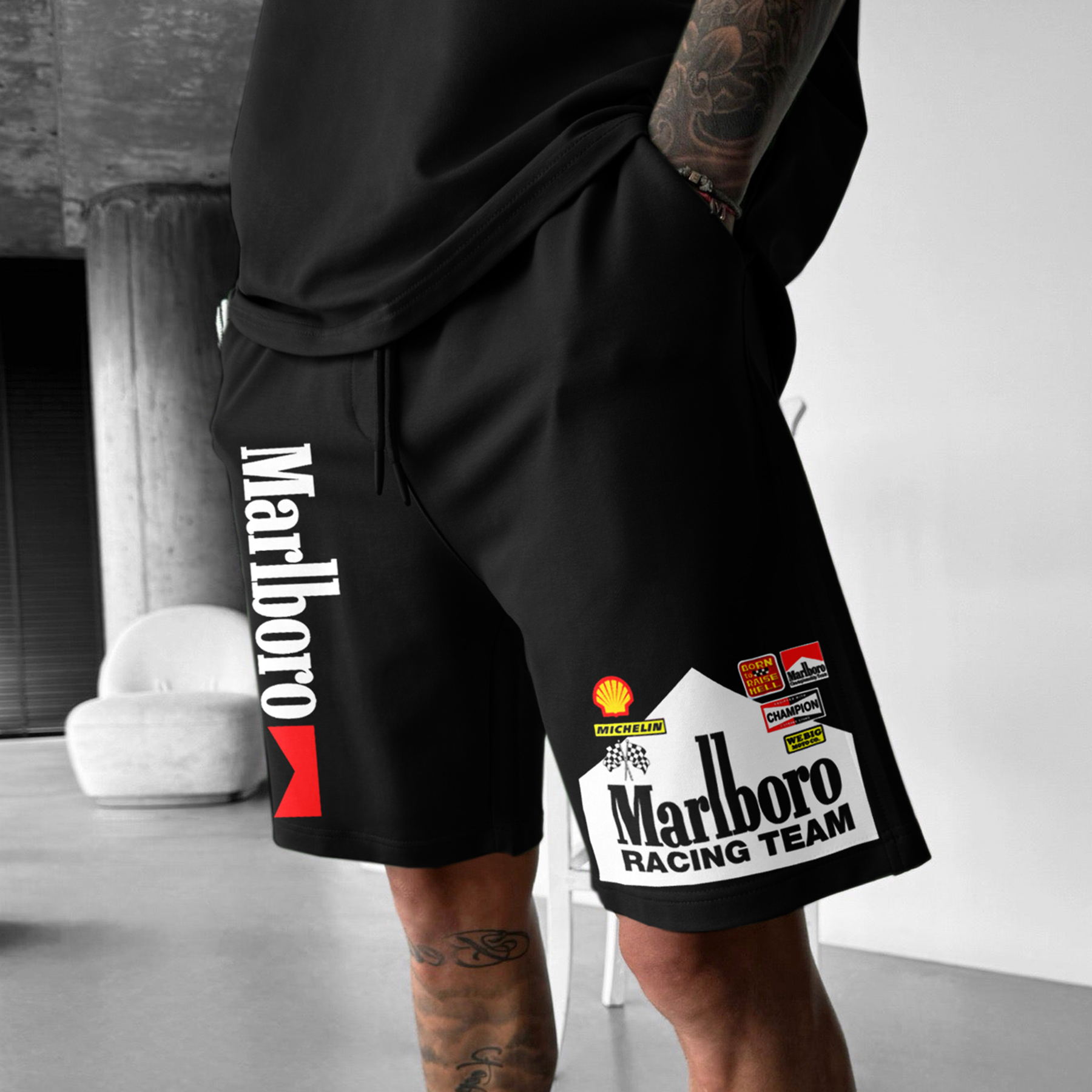 Racing Print Sweatpants Shorts Formula One Shorts Fitness Sports Outdoor Shorts / TECHWEAR CLUB / Techwear