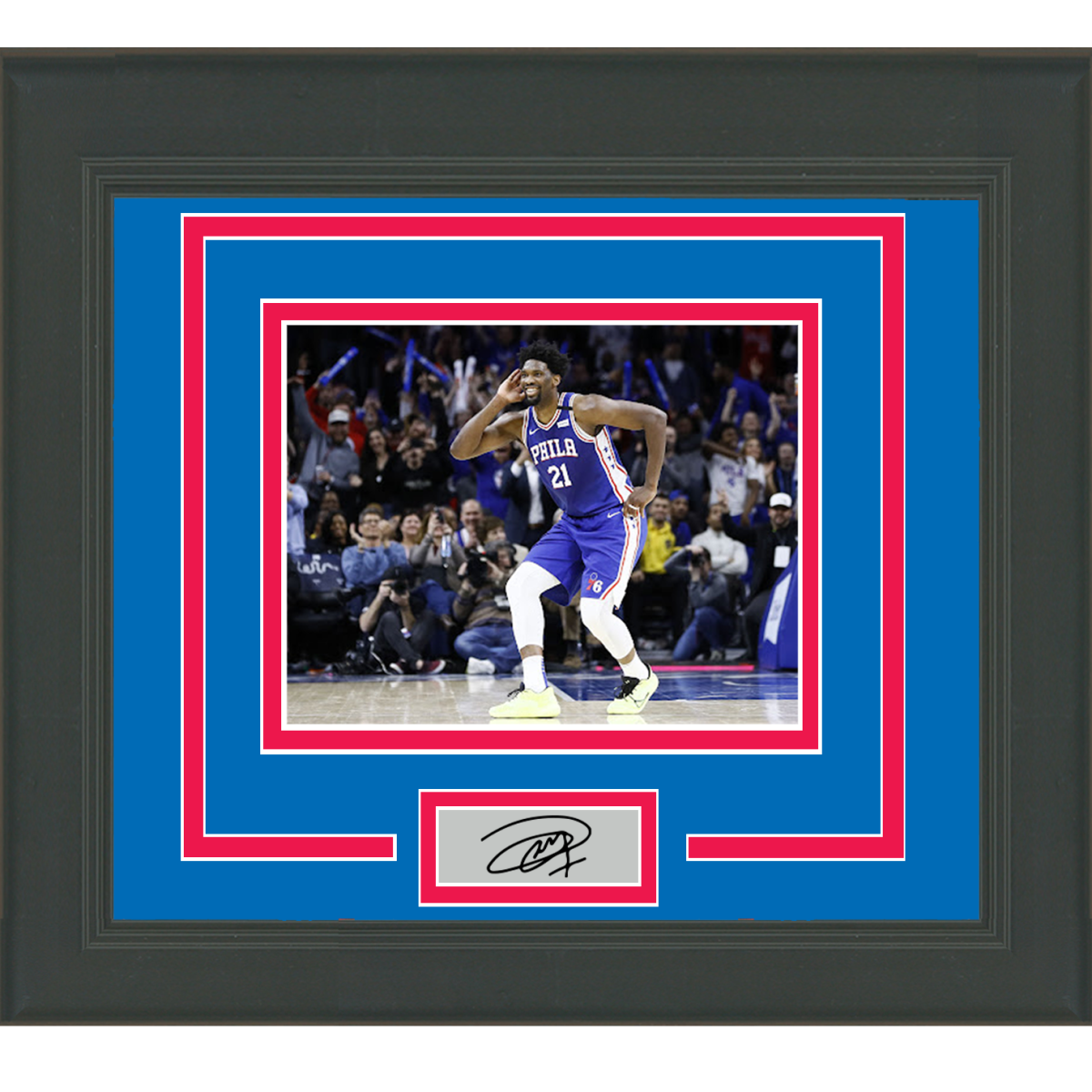 Framed Joel Embiid Facsimile Laser Engraved Auto Philadelphia 76ers Photo Poster painting