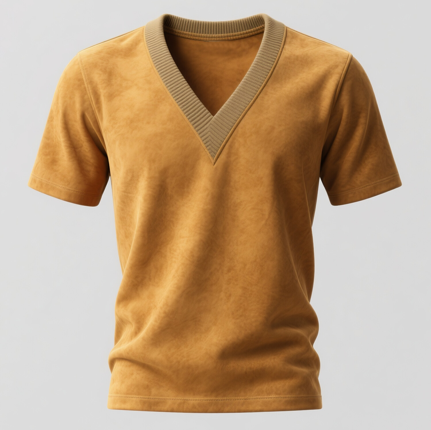 Men's Suede Ribbed V Neck Short Sleeve T-Shirt