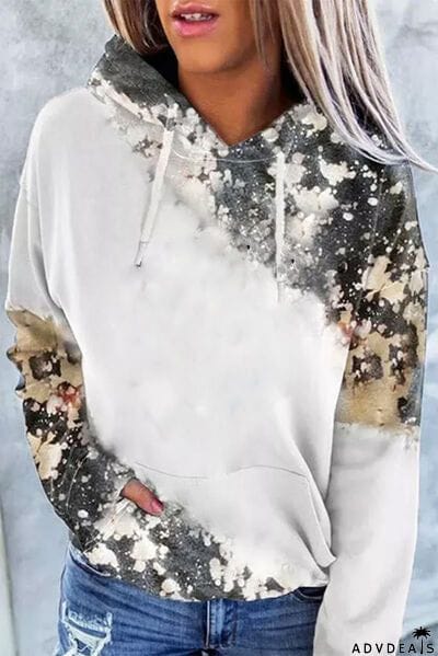 Printed Drawstring Kangaroo Pocket Hoodie