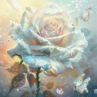 Crystal White Rose and Butterflies - Diamond Painting