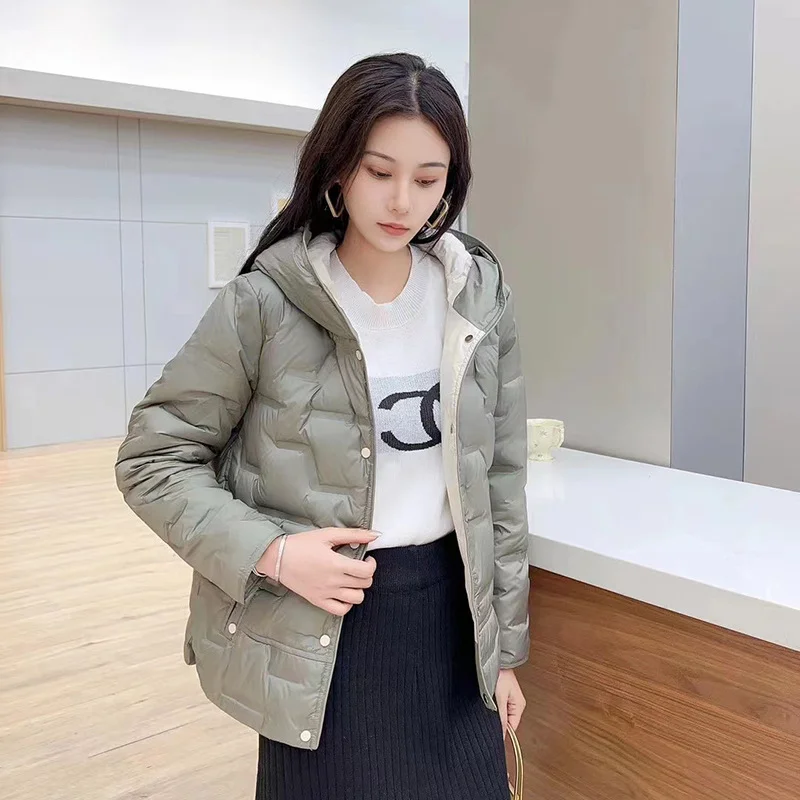 Woherb Autumn And Winter New Fashion Pressure Glue In The Thin Down Jacket Female Hood Short Fashion Warm Winter Dress Coat Tide-Outfit Ideas