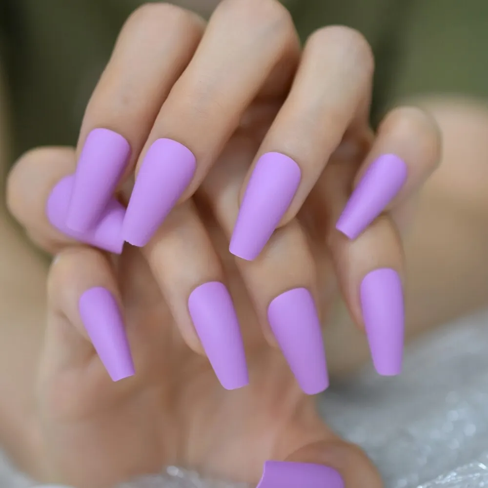 EchiQ Frosted Fake Nails Black Long Size Matt Faux Ongles Ballerina Press On Nails Square Manicure Tips-Nail Inspo