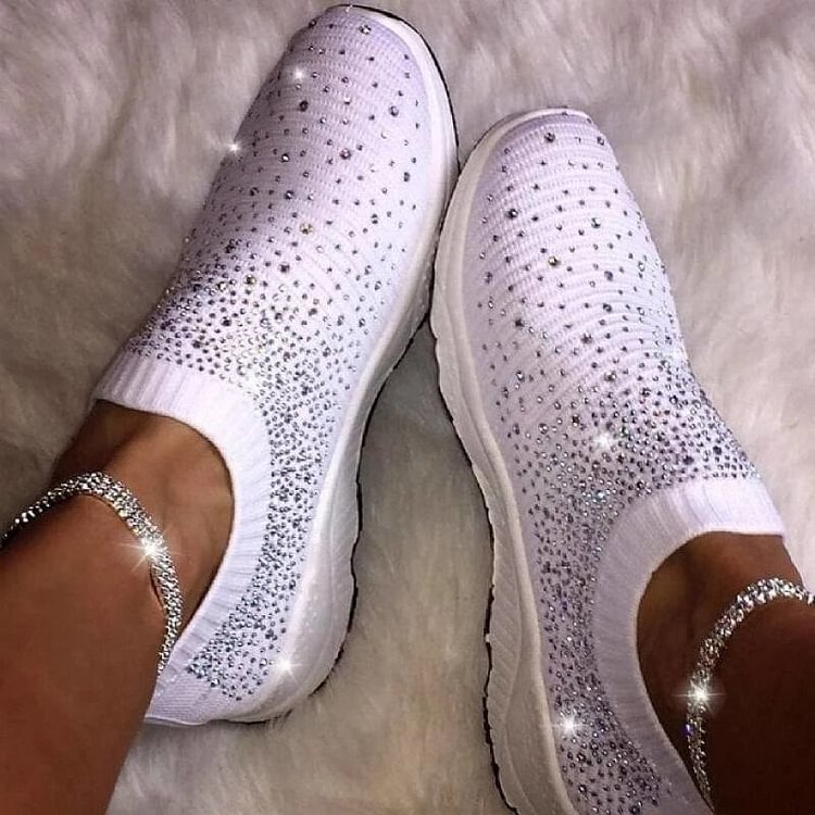 2022 New Women Crystal Sneakers Spring Autumn Casual Zipper Flat Shoes women Non-slip Breathable Outdoor Vulcanized Shoes woman - BlackFridayBuys