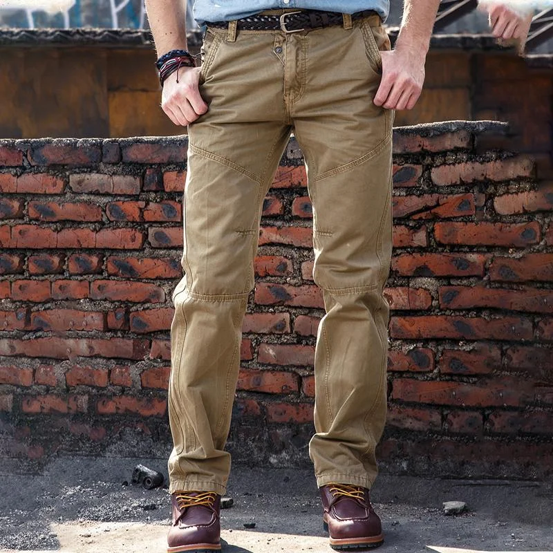 Men'S Solid Loose Straight Stitching Cotton Cargo Pants