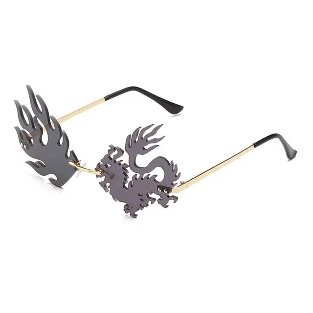 New Chinese Long Style Dragon Phoenix Rimless Fly Wing Lens Sunglasses Women Trending Sun Glasses Men Trendy Unique Shot Eyewear