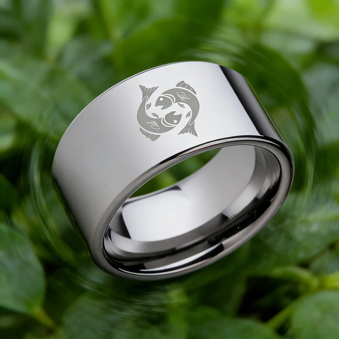 4MM 6MM 8MM 10MM Width Zodiac Pisces Laser Tungsten Carbide Rings Silver Flat Couple Wedding Bands 