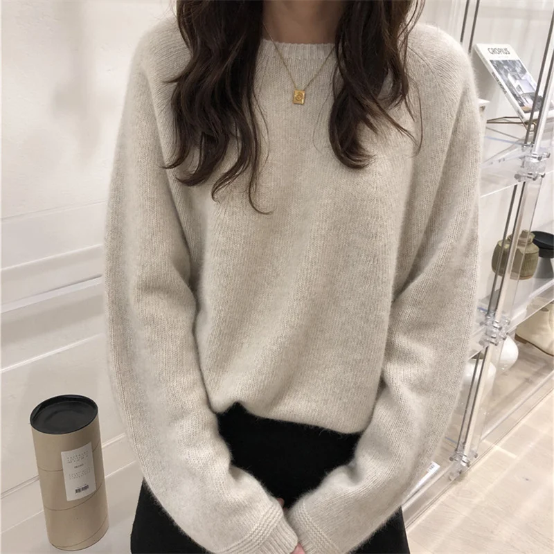 Churchf Churchf New 2023 Autumn And Winter Pure Color Shows Thin Knit Bottom Shirt Soft Wind Soft Round Collar Jacket Versatile Loose Sweater