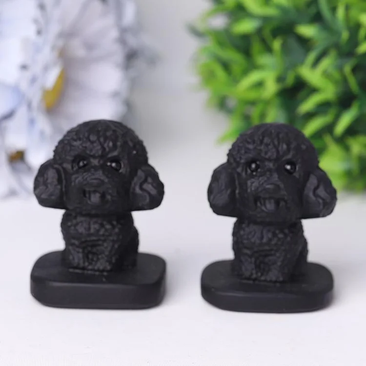 Black Obsidian Teddy Dog Crystal Carvings Animal Bulk