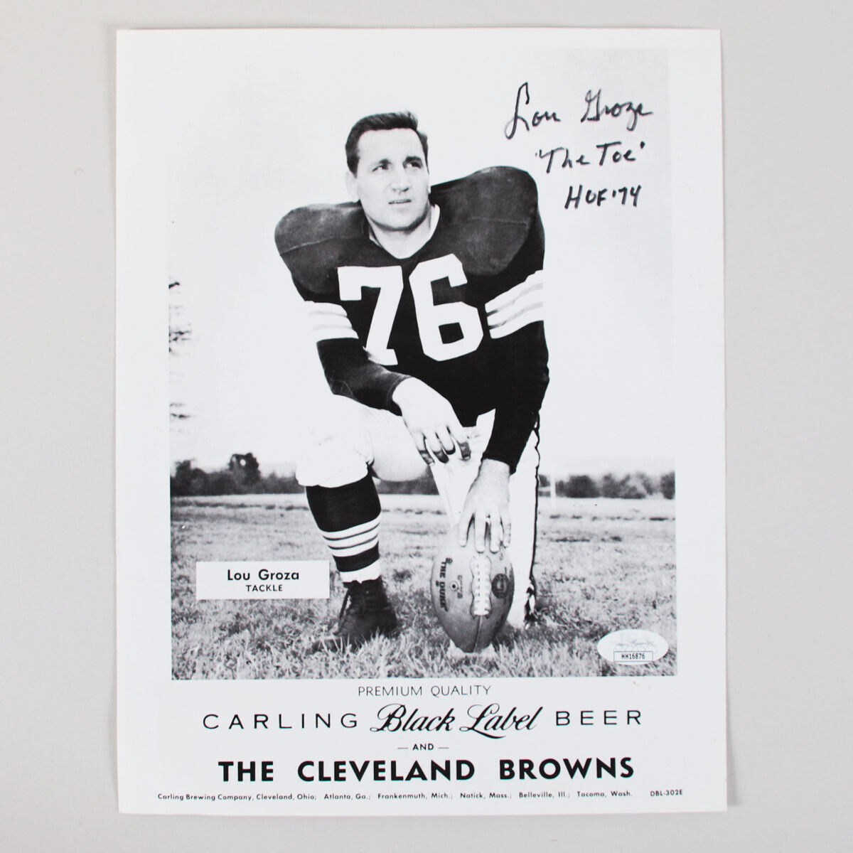 Lou Groza Signed Photo Poster painting Browns - COA JSA