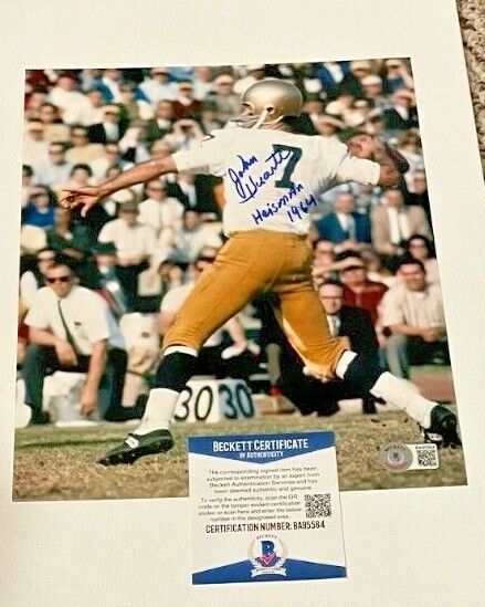 JOHN HUARTE SIGNED NOTRE DAME 8X10 Photo Poster painting W/64 HEISMAN BECKETT CERTIFIED BAS