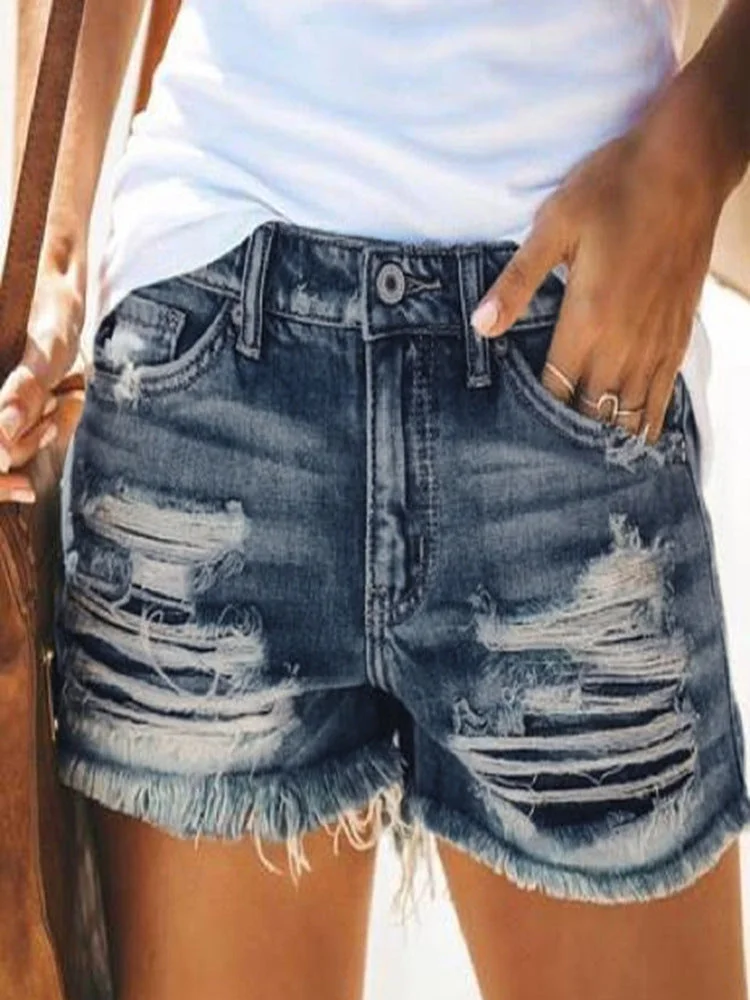 Uveng Festival Cowboy High Waist Tassel Ripped Denim Shorts Women's Pants