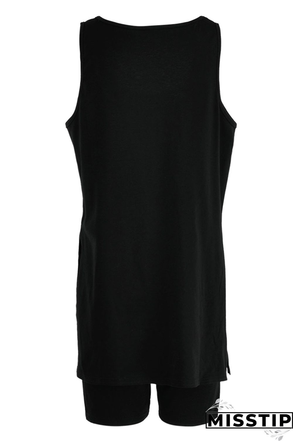 Black Fashion Casual Solid Slit U Neck Sleeveless Two Pieces