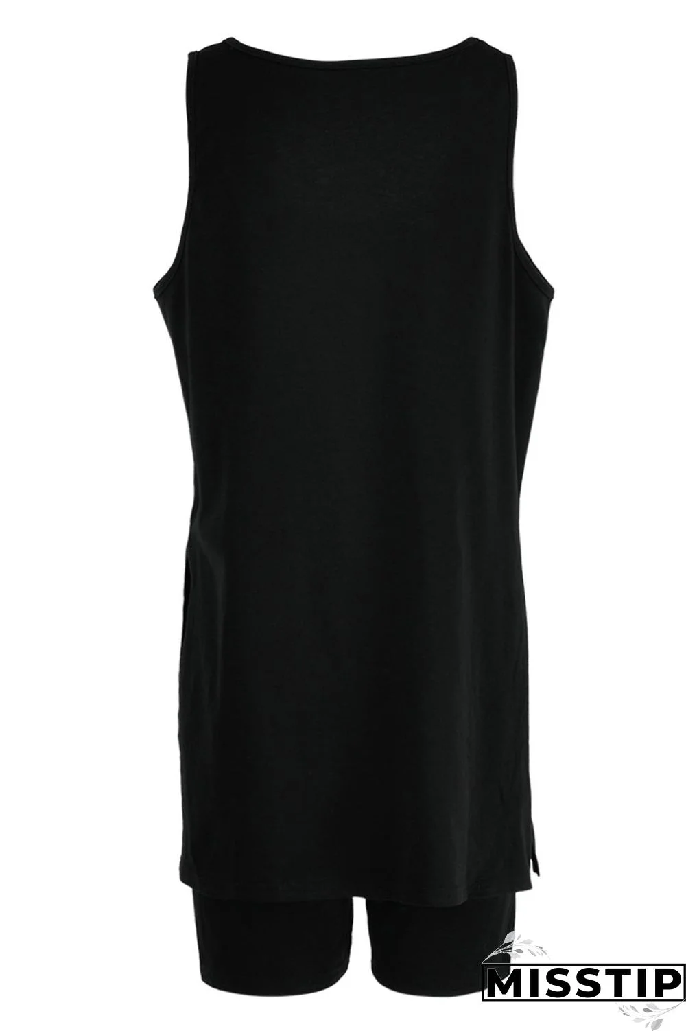 Black Fashion Casual Solid Slit U Neck Sleeveless Two Pieces