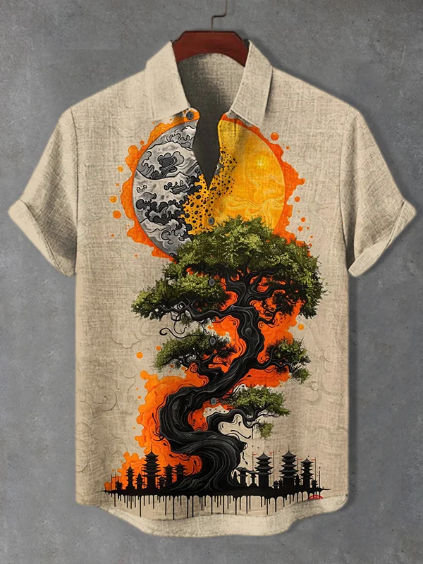 Men's Sun And Tree Fantasy Landscape Art Print Casual Shirt