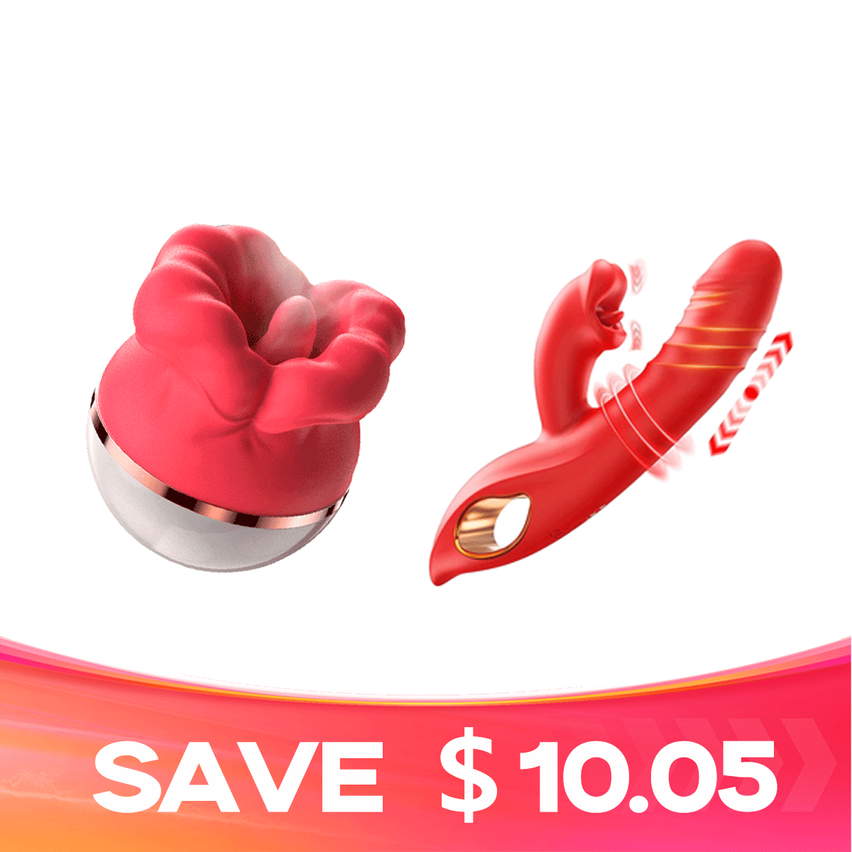 Deep Kiss & Thrust Kit: Licking and Sucking Big Mouth Vibrator & Dual-Action Rabbit Vibrator By Rose Toy