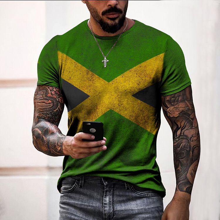 BrosWear Reggae Jamaica Graphic Casual Short Sleeve T-Shirt