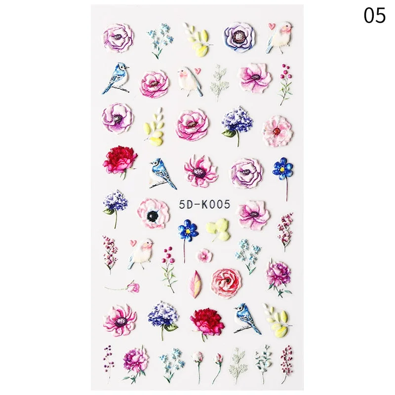 1PC French 5D Nail Sticker Embossed Flower Bubble Pattern Self-Adhesive Slider Wedding Design Nails Decals Nail Art Decoration-Nail Inspo