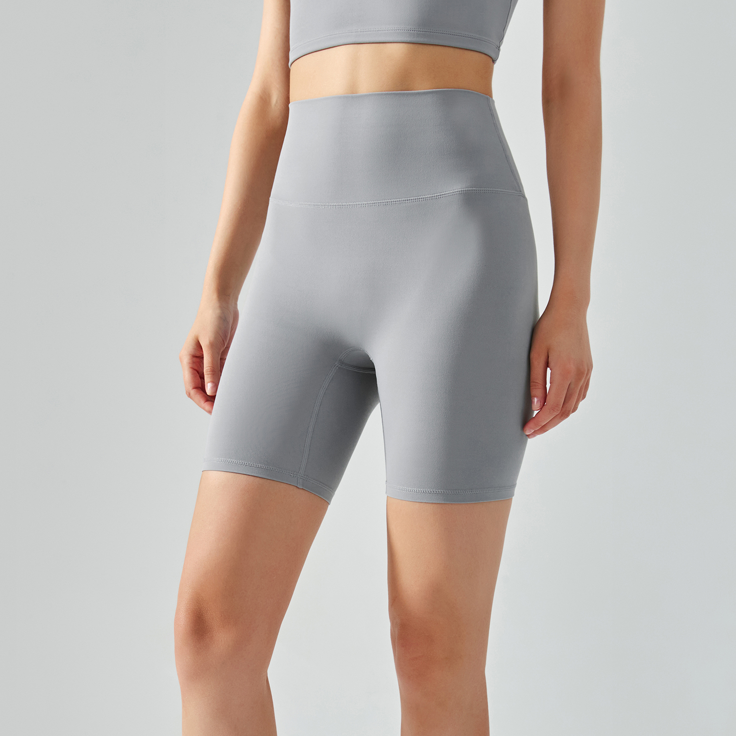 Shop women's naked feel eco skin friendly sustainable breathable smooth washable stretchable gym wear biker shorts online on Hergymclothing Rhino Gray