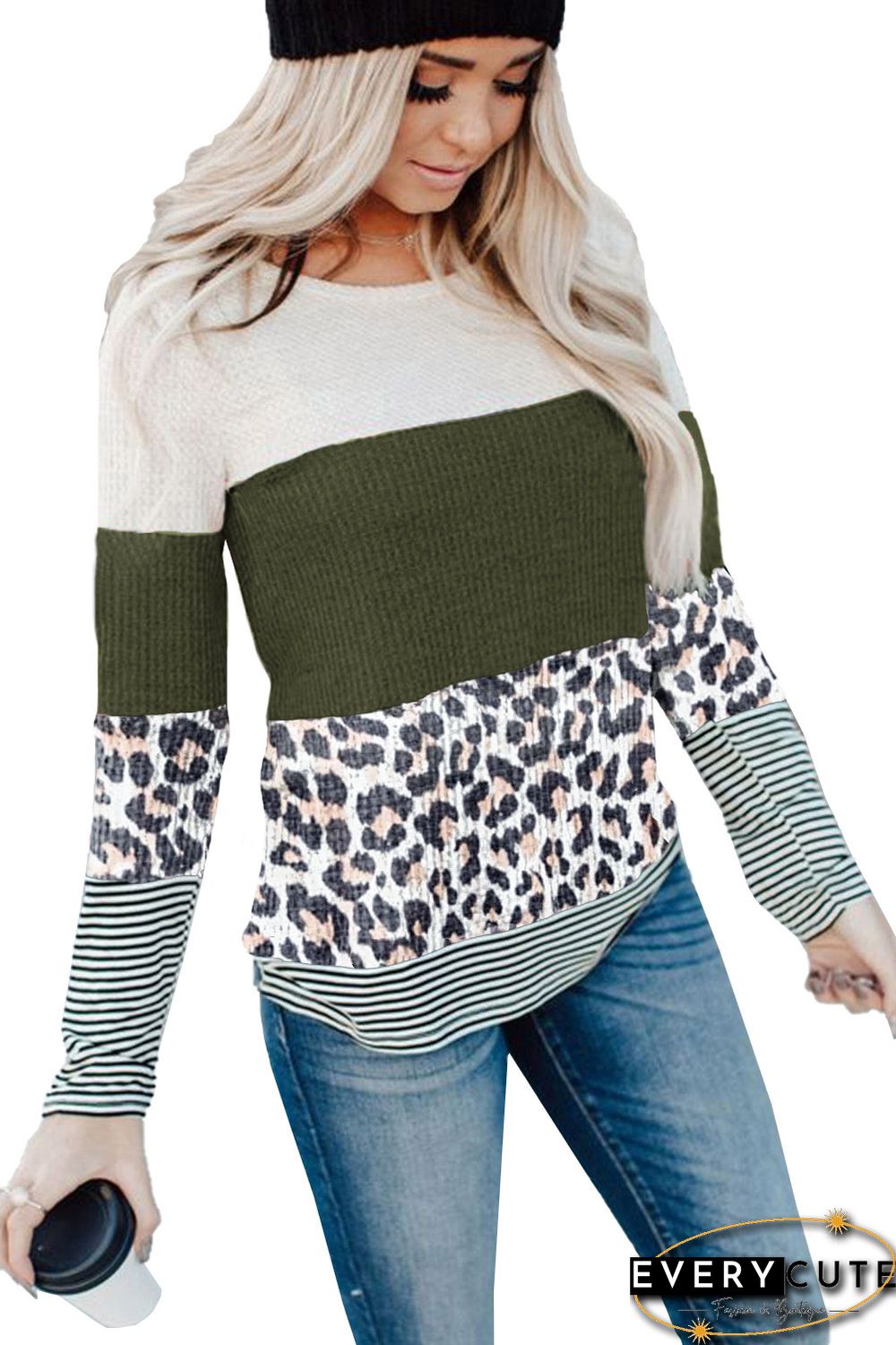 Leopard Splicing Stripes Top