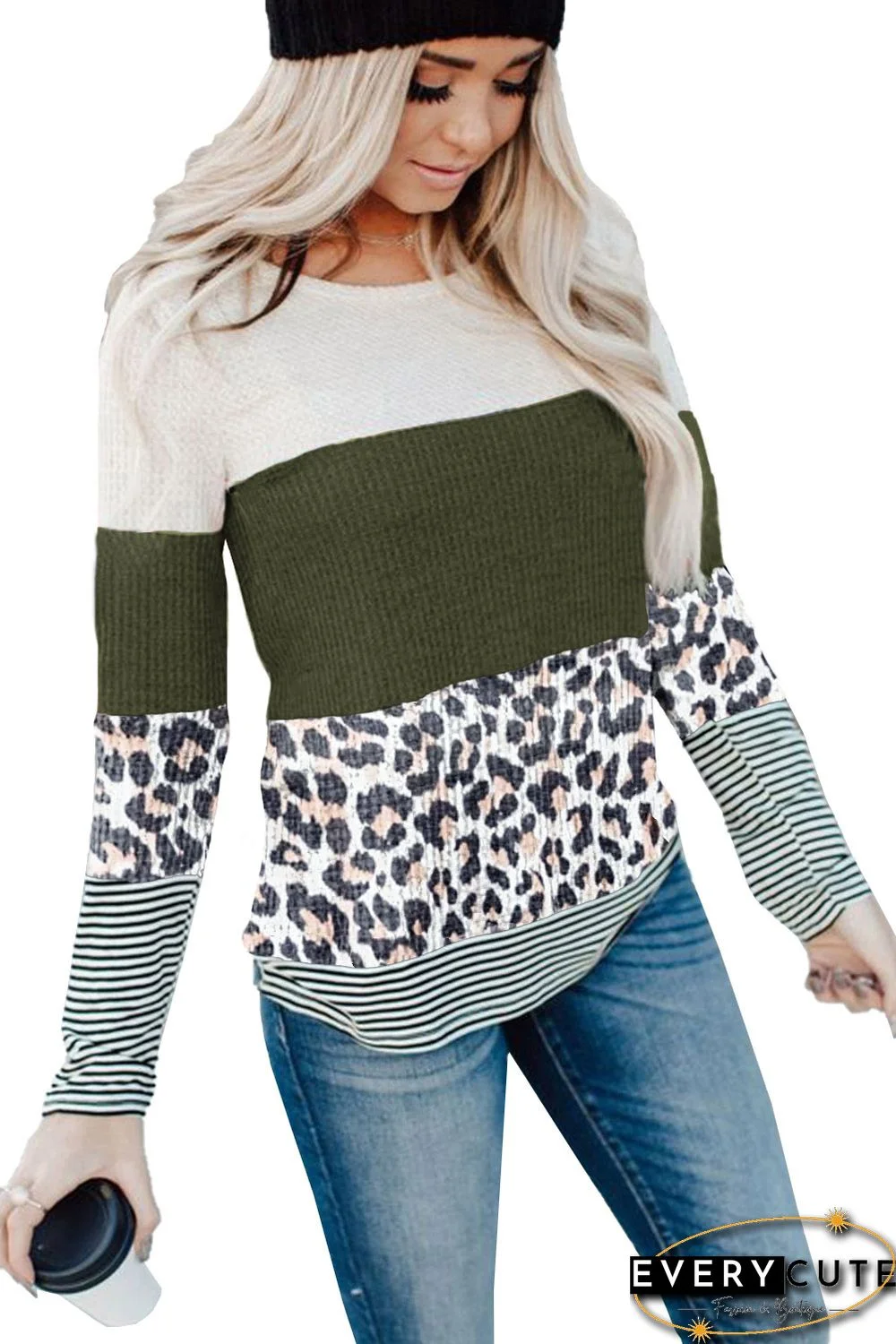Leopard Splicing Stripes Top