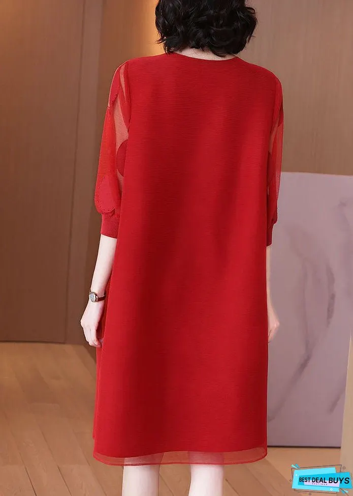 Wine Red V Neck Nail Bead Tulle Long Dresses Long Sleeve