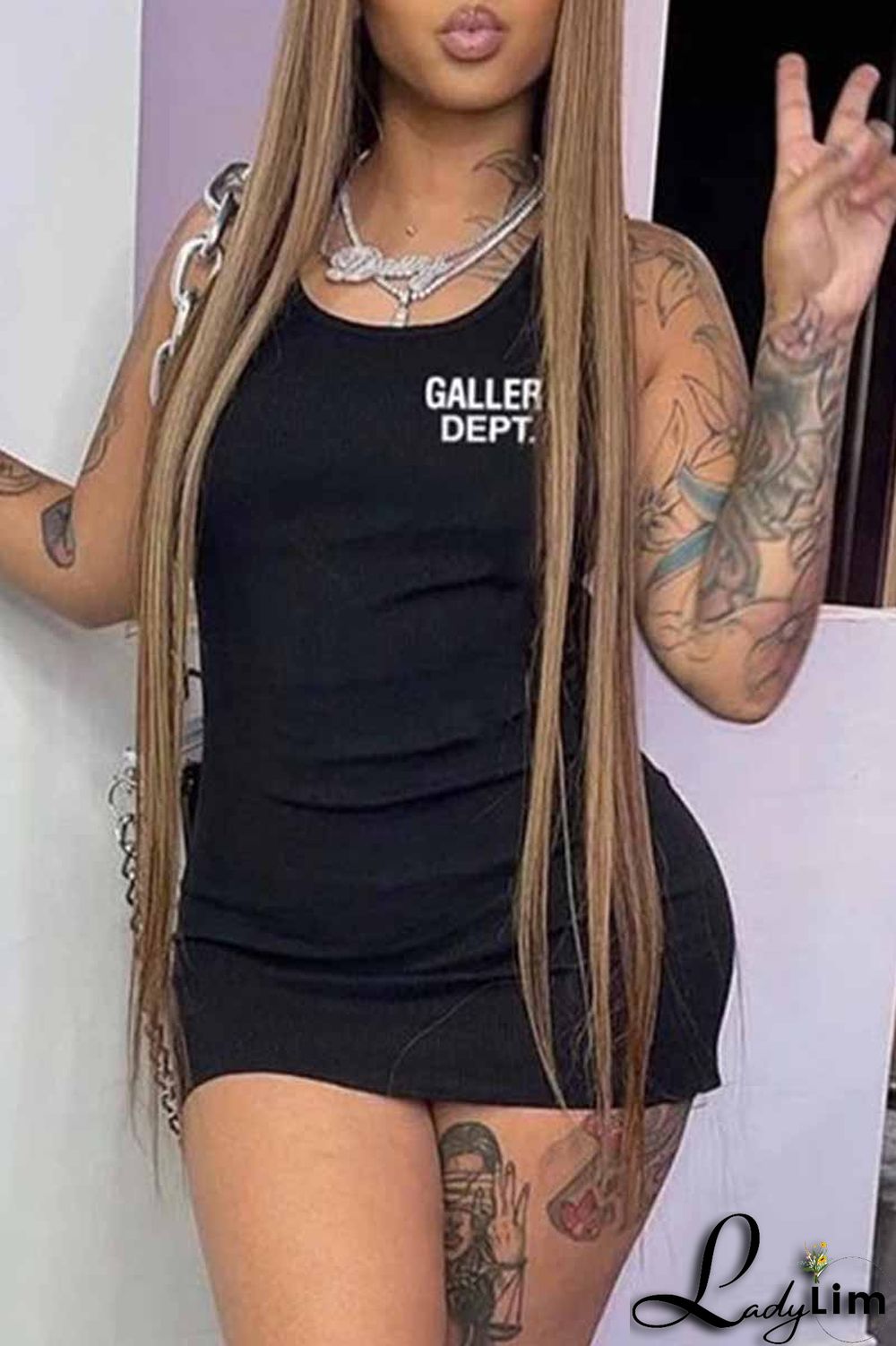 Grey Street Print Letter U Neck One Step Skirt Dresses