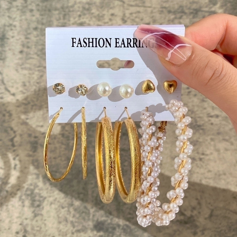 Geometric Plating Alloy Pearl Hoop Earrings